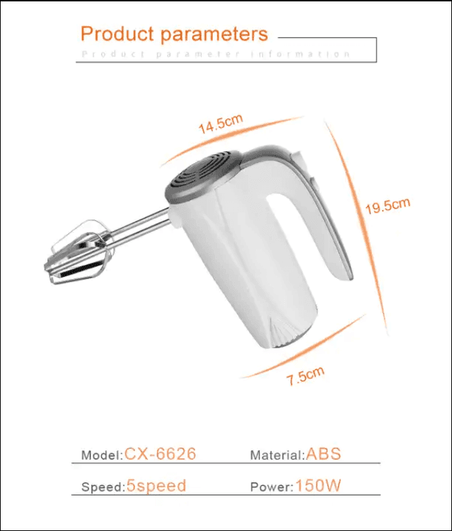 Product Infographic of Hand Mixer Electric Handheld HM-6626 (2)