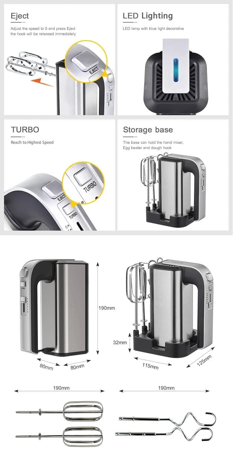 Strong Hand Stand Mixer 5 Speed 10 Product Infographic of Hand Stand Mixer HM6651